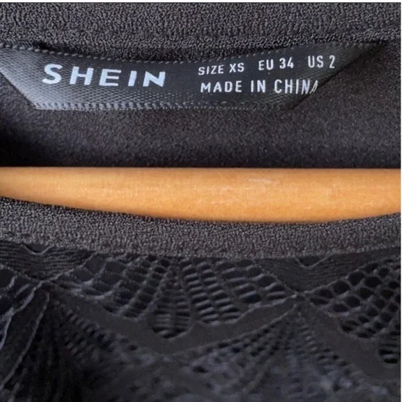 Shein Blouse Top Black Lace Trim Long Sleeve Business Mob Wife Academia Preppy - Picture 3 of 5